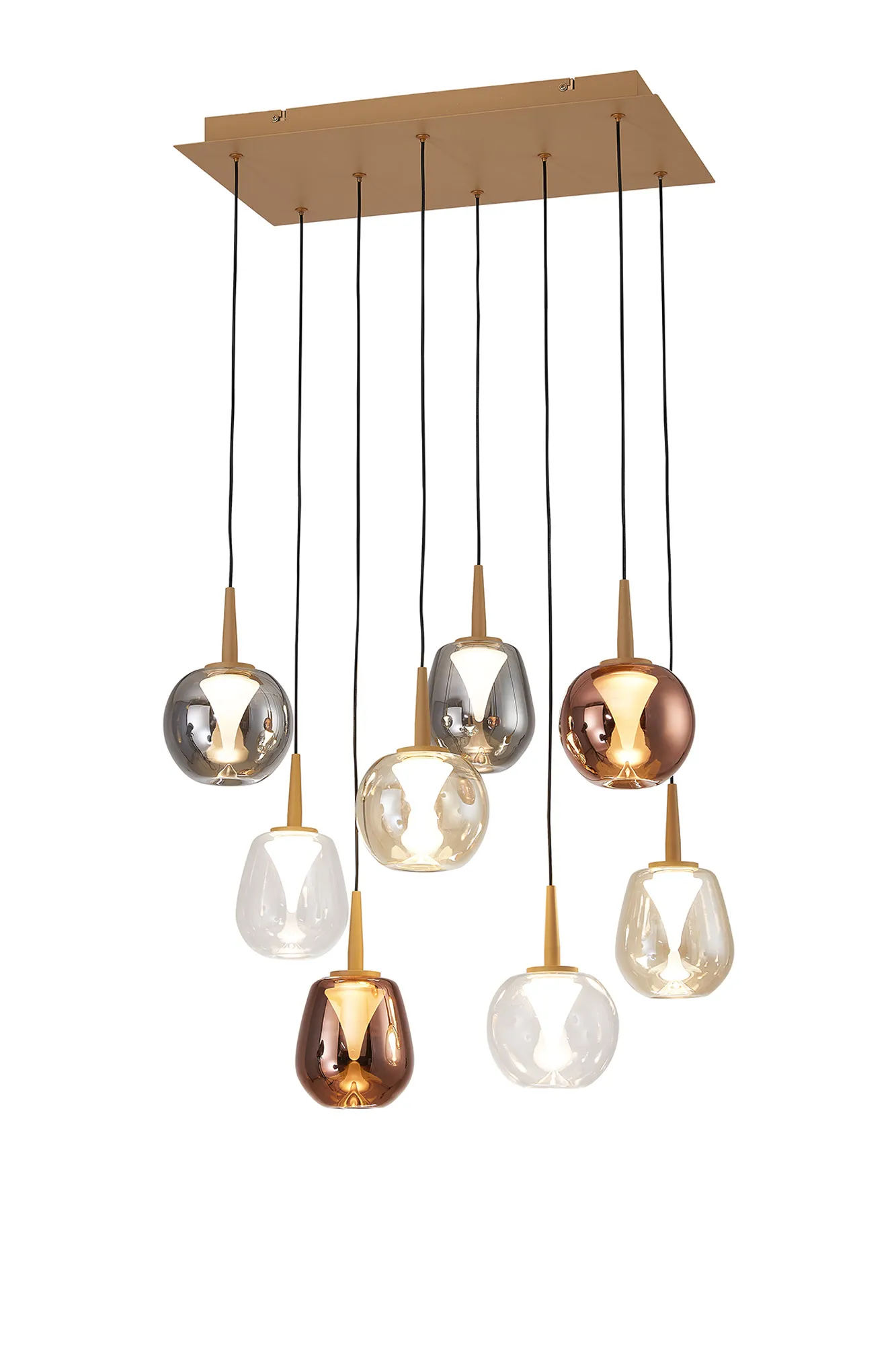 MK0010  Andromeda 53 x 33cm Rectangle Pendant, 8 x 5W LED, 3000K, 4000lm, Gold/Copper/Chrome/Amber/Clear/Frosted 3yrs Warranty